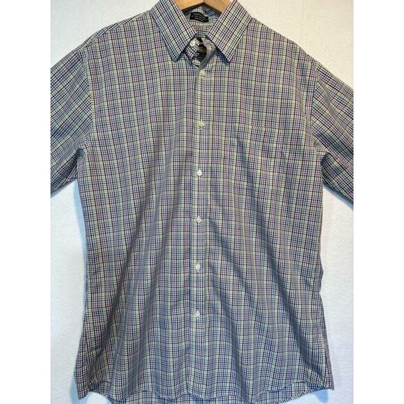 Neiman Marcus Mens Large Plaid Trim Fit Button Up Shirt Multicolor Plaid SS - Picture 6 of 10